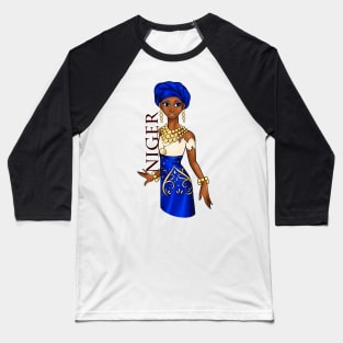 Black is Beautiful -Niger Melanin Girl in traditional outfit Baseball T-Shirt